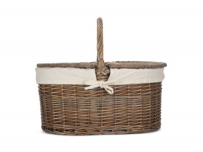Basket, DEEP ANTIQUE WASH OVAL PICNIC BASKET with WHITE LINING