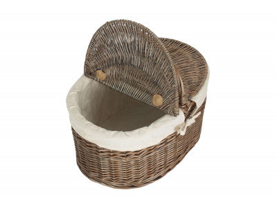 Basket, DEEP ANTIQUE WASH OVAL PICNIC BASKET with WHITE LINING