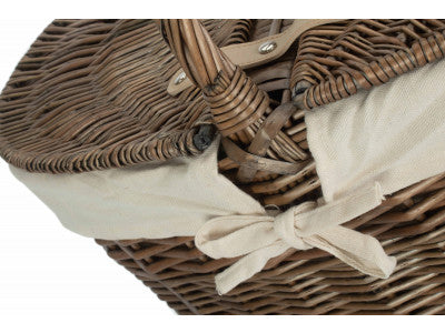 Basket, DEEP ANTIQUE WASH OVAL PICNIC BASKET with WHITE LINING