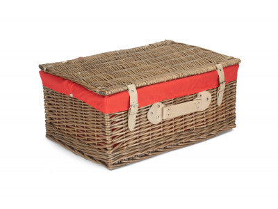 "Basket, 22" ANTIQUE WASH HAMPER with RED LINING"