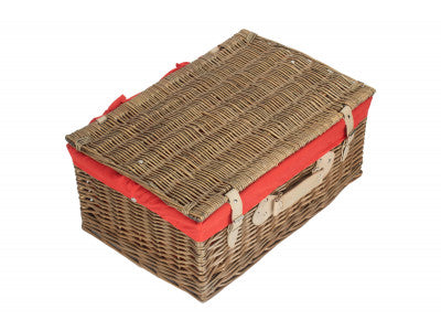 "Basket, 22" ANTIQUE WASH HAMPER with RED LINING"