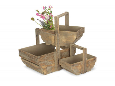 Basket, Set of 3 OAK EFFECT WOODEN TRUG 