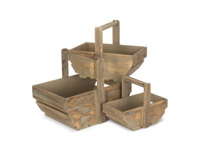 Basket, Set of 3 OAK EFFECT WOODEN TRUG 