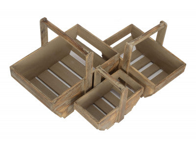 Basket, Set of 3 OAK EFFECT WOODEN TRUG 