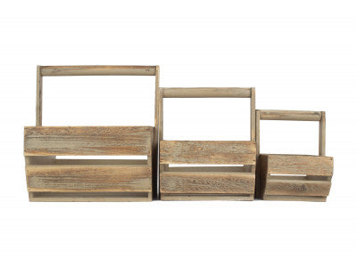 Basket, Set of 3 OAK EFFECT WOODEN TRUG 