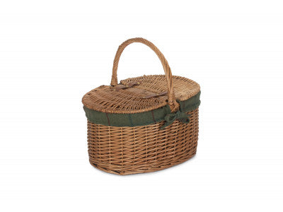 Basket, LIGHT STEAMED OVAL LIDDED HAMPER with GREEN TWEED LINING