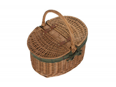 Basket, LIGHT STEAMED OVAL LIDDED HAMPER with GREEN TWEED LINING