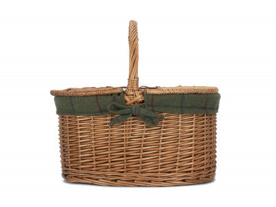 Basket, LIGHT STEAMED OVAL LIDDED HAMPER with GREEN TWEED LINING