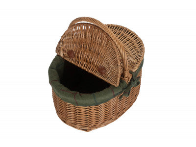 Basket, LIGHT STEAMED OVAL LIDDED HAMPER with GREEN TWEED LINING