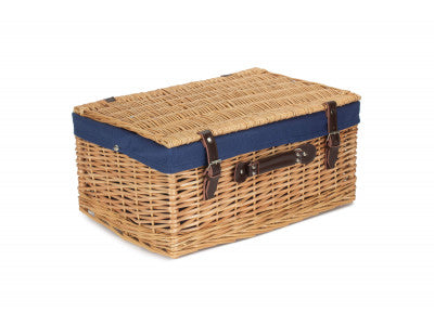 "Basket, 20" BUFF HAMPER with NAVY BLUE LINING"