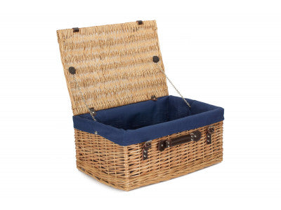 "Basket, 20" BUFF HAMPER with NAVY BLUE LINING"