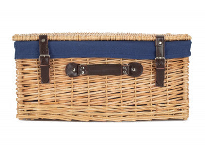 "Basket, 20" BUFF HAMPER with NAVY BLUE LINING"