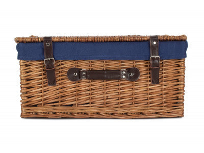 "Basket, 20" DOUBLE STEAMED HAMPER with NAVY BLUE LINING"