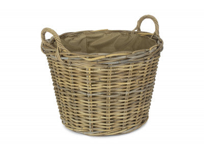 Basket, ROUND GREY RATTAN LOG BASKET with CORDURA LINING