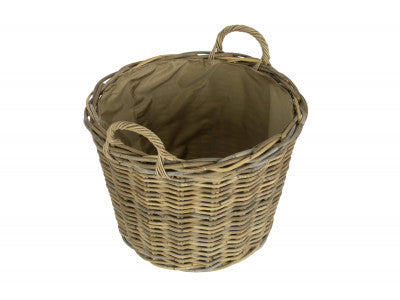 Basket, ROUND GREY RATTAN LOG BASKET with CORDURA LINING