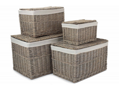 Basket, SET 4 GREY WASH STORAGE HAMPERS