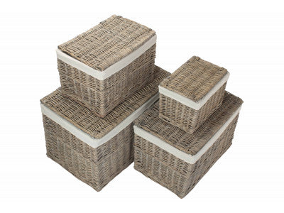 Basket, SET 4 GREY WASH STORAGE HAMPERS