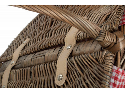 Basket, ANTIQUE WASH FINISH OVAL PICNIC with RED & WHITE CHECKED LINING