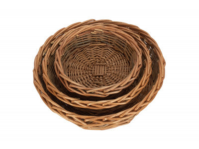 Basket, Set of 3 UNPEELED WILLOW ROUND TRAY 
