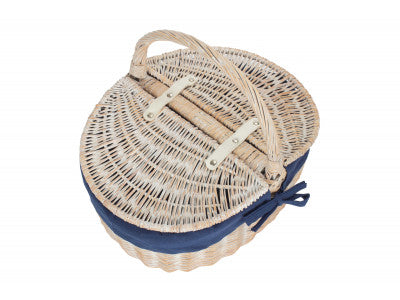 Basket, WHITE WASH FINISH OVAL PICNIC with NAVY BLUE LINING