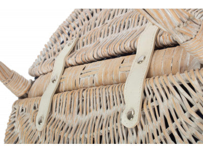 Basket, WHITE WASH FINISH OVAL PICNIC with NAVY BLUE LINING