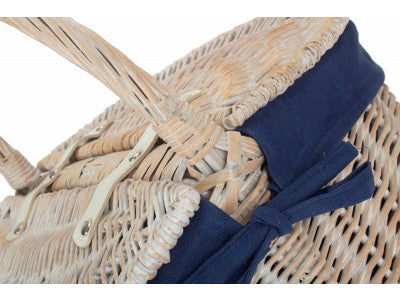 Basket, WHITE WASH FINISH OVAL PICNIC with NAVY BLUE LINING