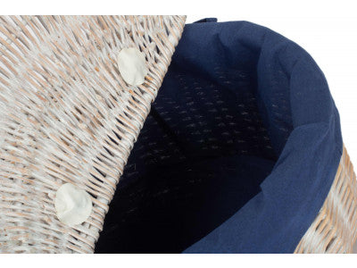 Basket, WHITE WASH FINISH OVAL PICNIC with NAVY BLUE LINING
