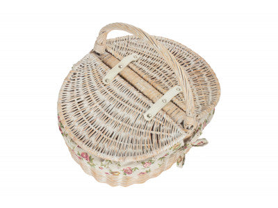Basket, WHITE WASH FINISH OVAL PICNIC with GARDEN ROSE LINING