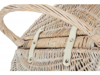 Basket, WHITE WASH FINISH OVAL PICNIC with GARDEN ROSE LINING