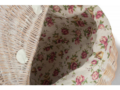 Basket, WHITE WASH FINISH OVAL PICNIC with GARDEN ROSE LINING