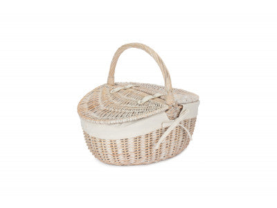 Basket, WHITE WASH FINISH OVAL PICNIC with WHITE LINING