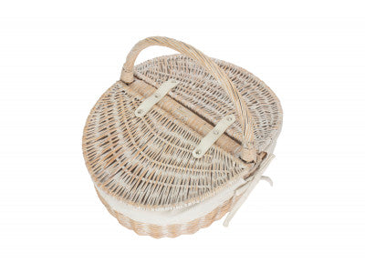 Basket, WHITE WASH FINISH OVAL PICNIC with WHITE LINING