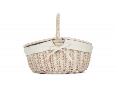 Basket, WHITE WASH FINISH OVAL PICNIC with WHITE LINING