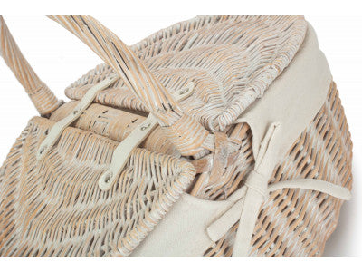 Basket, WHITE WASH FINISH OVAL PICNIC with WHITE LINING