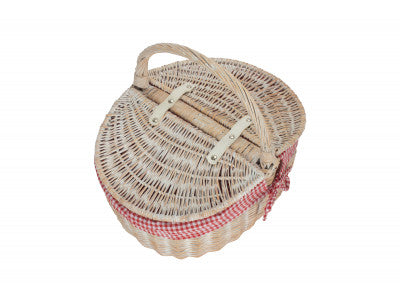 Basket, WHITE WASH FINISH OVAL PICNIC with RED & WHITE CHECKED LINING