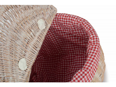Basket, WHITE WASH FINISH OVAL PICNIC with RED & WHITE CHECKED LINING