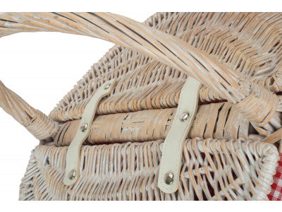 Basket, WHITE WASH FINISH OVAL PICNIC with RED & WHITE CHECKED LINING
