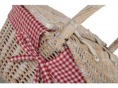 Basket, WHITE WASH FINISH OVAL PICNIC with RED & WHITE CHECKED LINING