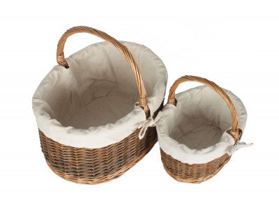 Basket, Set of 2 COUNTRY OVAL SHOPPER with WHITE LINING 