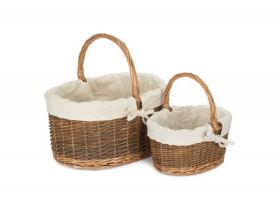 Basket, Set of 2 COUNTRY OVAL SHOPPER with WHITE LINING 