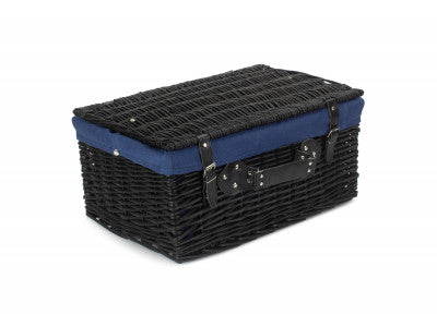 "Basket, 20" BLACK HAMPER with NAVY BLUE LINING"