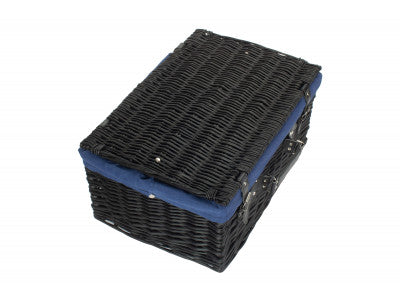 "Basket, 20" BLACK HAMPER with NAVY BLUE LINING"