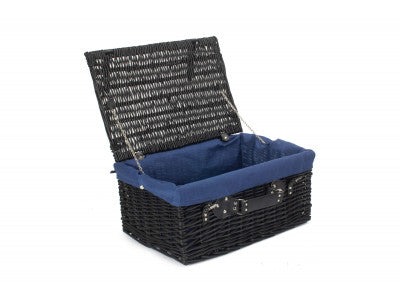 "Basket, 20" BLACK HAMPER with NAVY BLUE LINING"