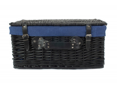 "Basket, 20" BLACK HAMPER with NAVY BLUE LINING"