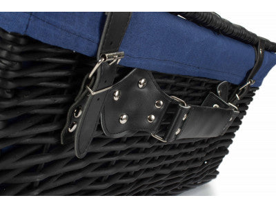 "Basket, 20" BLACK HAMPER with NAVY BLUE LINING"
