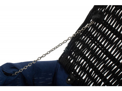 "Basket, 20" BLACK HAMPER with NAVY BLUE LINING"