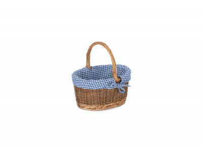 Basket, CHILD'S COUNTRY OVAL SHOPPER with BLUE & WHITE CHECKED LINING