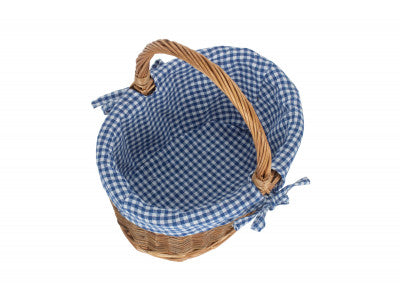 Basket, CHILD'S COUNTRY OVAL SHOPPER with BLUE & WHITE CHECKED LINING