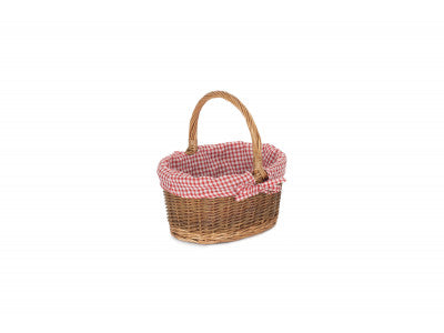 Basket, CHILD'S COUNTRY OVAL SHOPPER with RED & WHITE CHECKED LINING