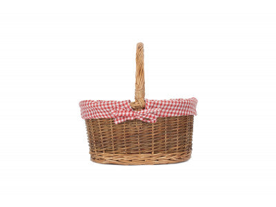 Basket, CHILD'S COUNTRY OVAL SHOPPER with RED & WHITE CHECKED LINING